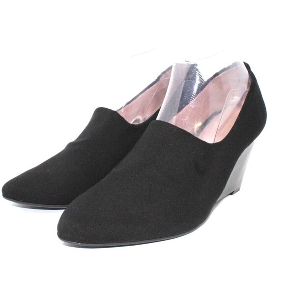 Taryn Rose Womens Sz 9.5 Yvonne Black Pumps Stacked Wedge Slip On 3" High Heels - Picture 4 of 12